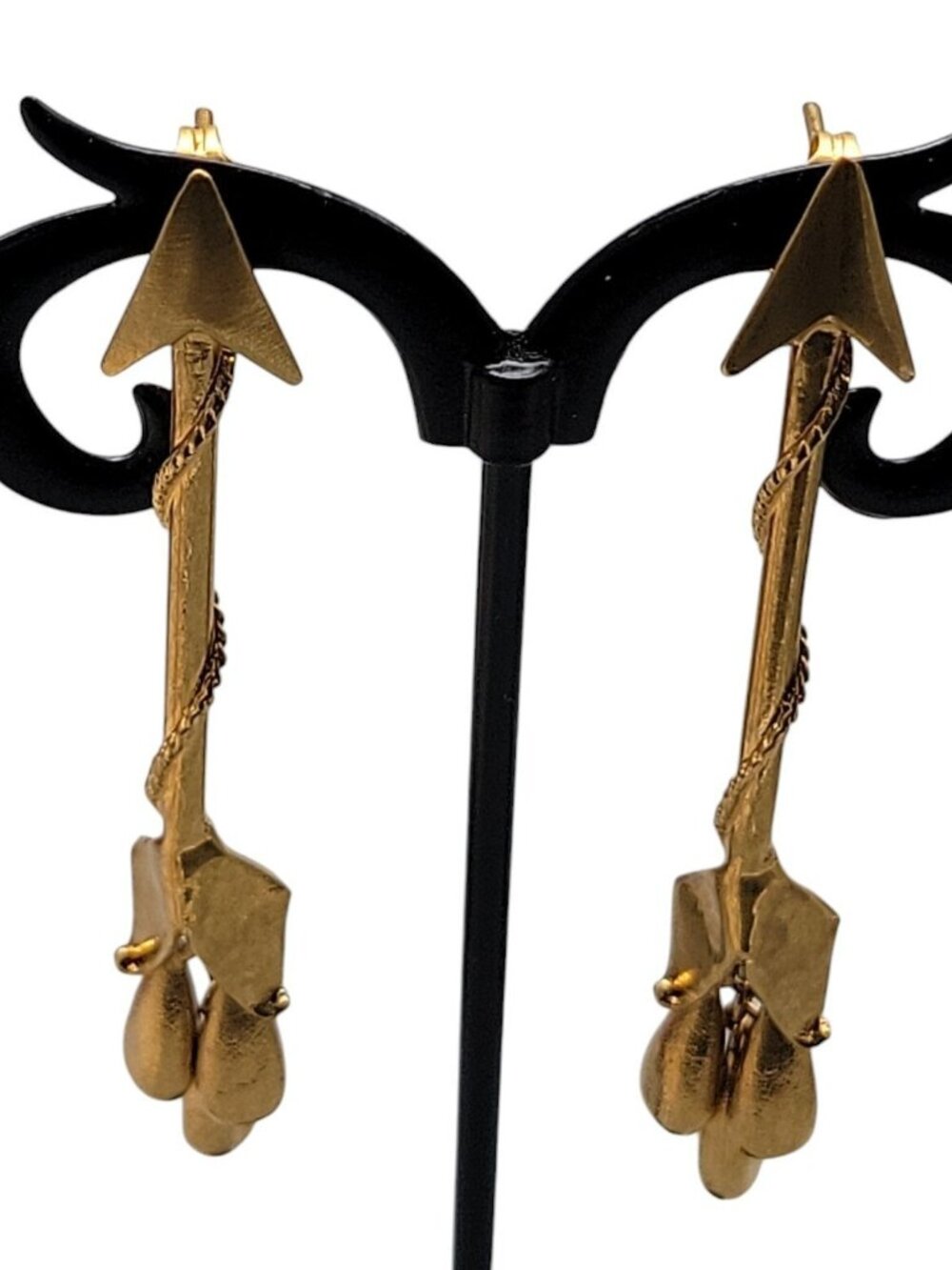 Valentino Garavani 18kgp Dangling Arrow Earrings Pierced Ears W/Box Bag COA RARE